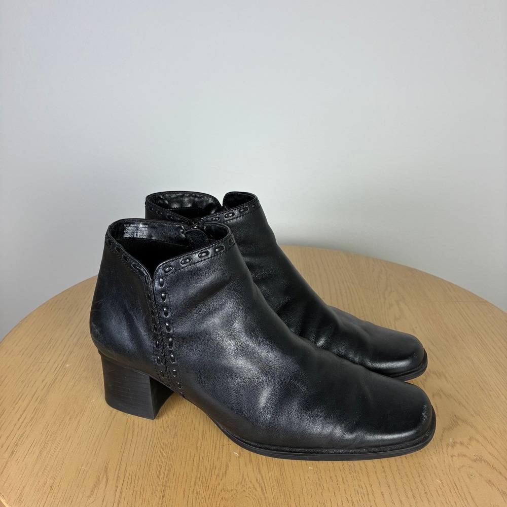 Croft & Barrow Leather Square Toe Block Heel Ankle Boots Women's 10 Fall 90s